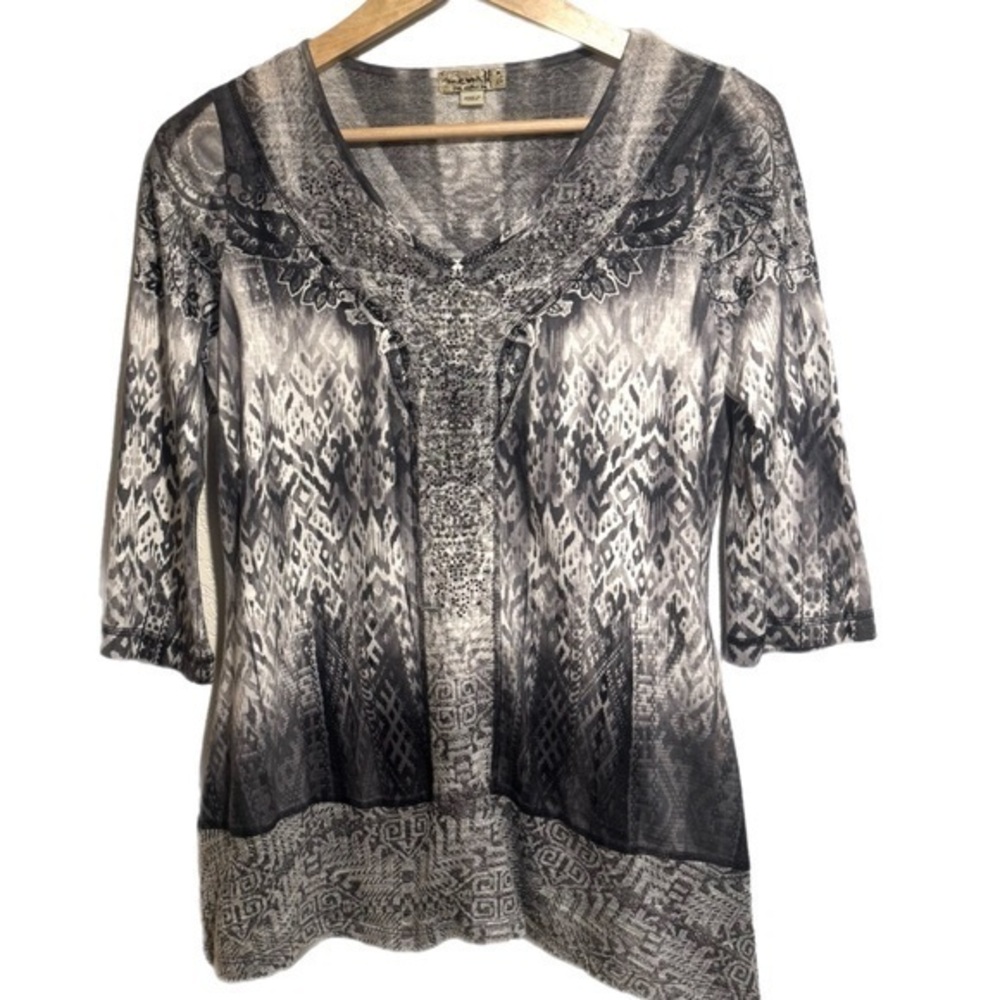 Y2K ONE WORLD Black and Gray Patterned Blouse
